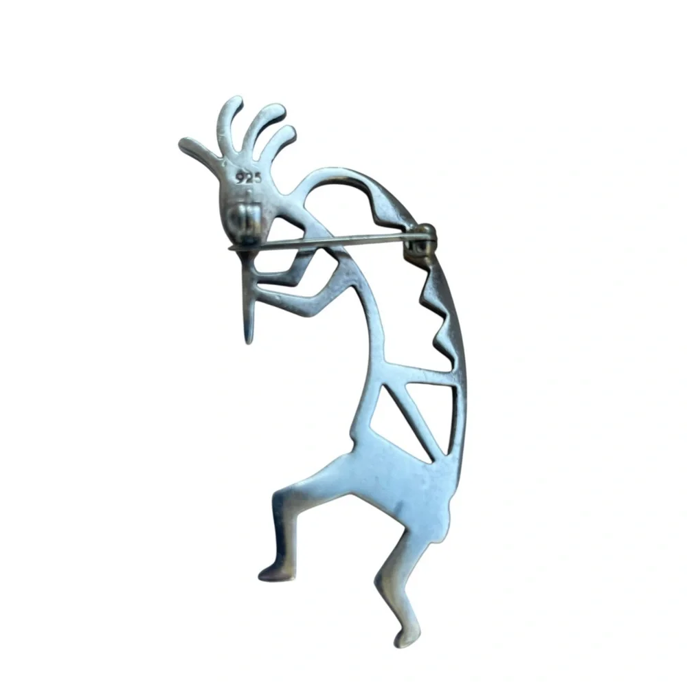 Native American .925 Sterling Silver Large Kokopelli Fertility Deity Brooch Pin